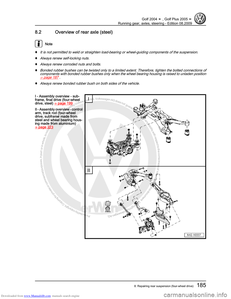 VOLKSWAGEN GOLF 2004 1J / 4.G Running Gear Axles Workshop Manual Downloaded from www.Manualslib.com manuals search engine Protected by copyright. Copying for private or commercial purposes, in partor in whole, is not permitted unless authorised by Volkswagen AG. Vo