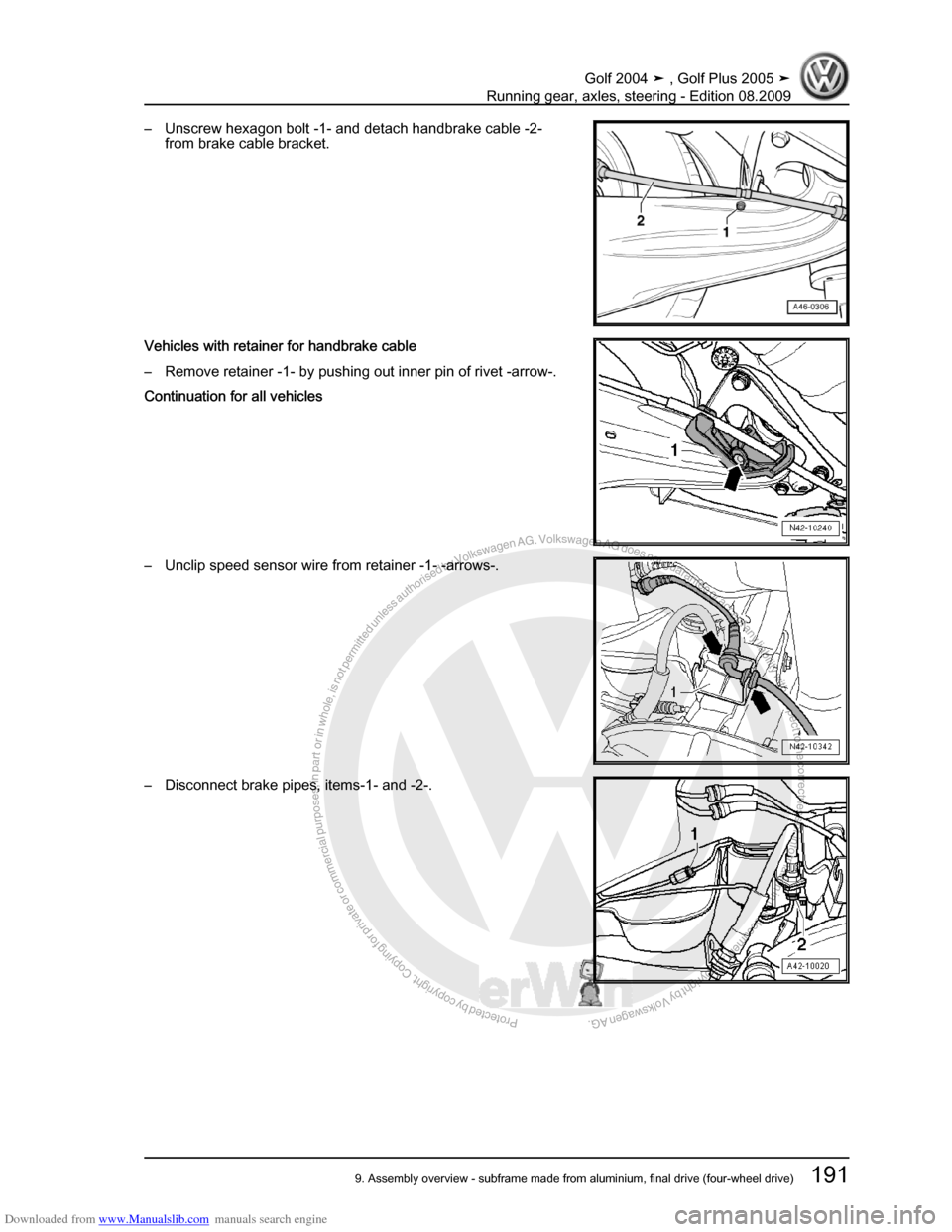 VOLKSWAGEN GOLF 2004 1J / 4.G Running Gear Axles Workshop Manual Downloaded from www.Manualslib.com manuals search engine Protected by copyright. Copying for private or commercial purposes, in partor in whole, is not permitted unless authorised by Volkswagen AG. Vo