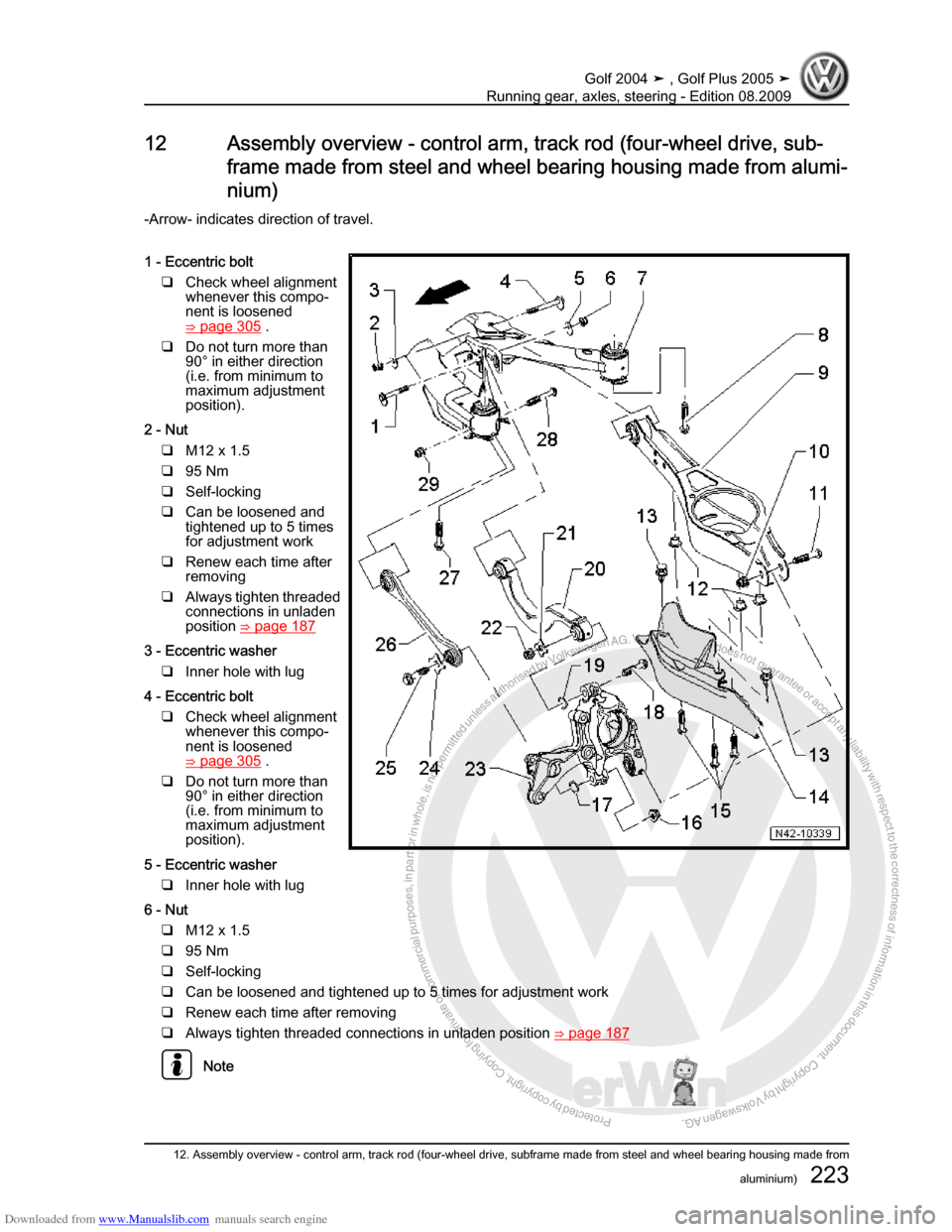 VOLKSWAGEN GOLF 2004 1J / 4.G Running Gear Axles Workshop Manual Downloaded from www.Manualslib.com manuals search engine Protected by copyright. Copying for private or commercial purposes, in partor in whole, is not permitted unless authorised by Volkswagen AG. Vo