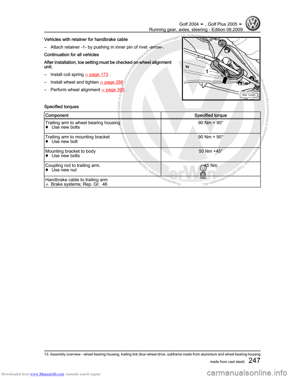 VOLKSWAGEN GOLF 2004 1J / 4.G Running Gear Axles Workshop Manual Downloaded from www.Manualslib.com manuals search engine Protected by copyright. Copying for private or commercial purposes, in partor in whole, is not permitted unless authorised by Volkswagen AG. Vo