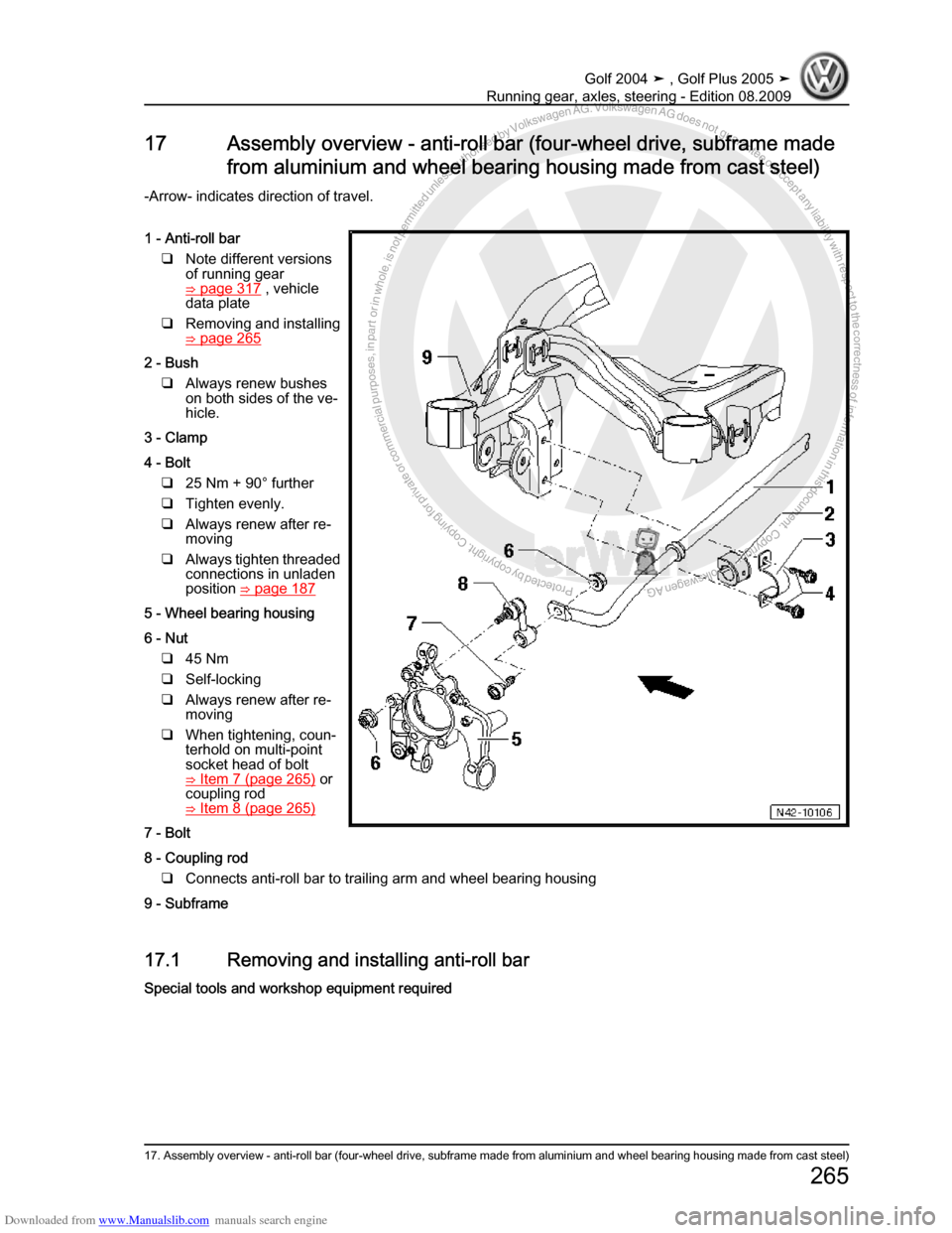 VOLKSWAGEN GOLF 2004 1J / 4.G Running Gear Axles Workshop Manual Downloaded from www.Manualslib.com manuals search engine Protected by copyright. Copying for private or commercial purposes, in partor in whole, is not permitted unless authorised by Volkswagen AG. Vo