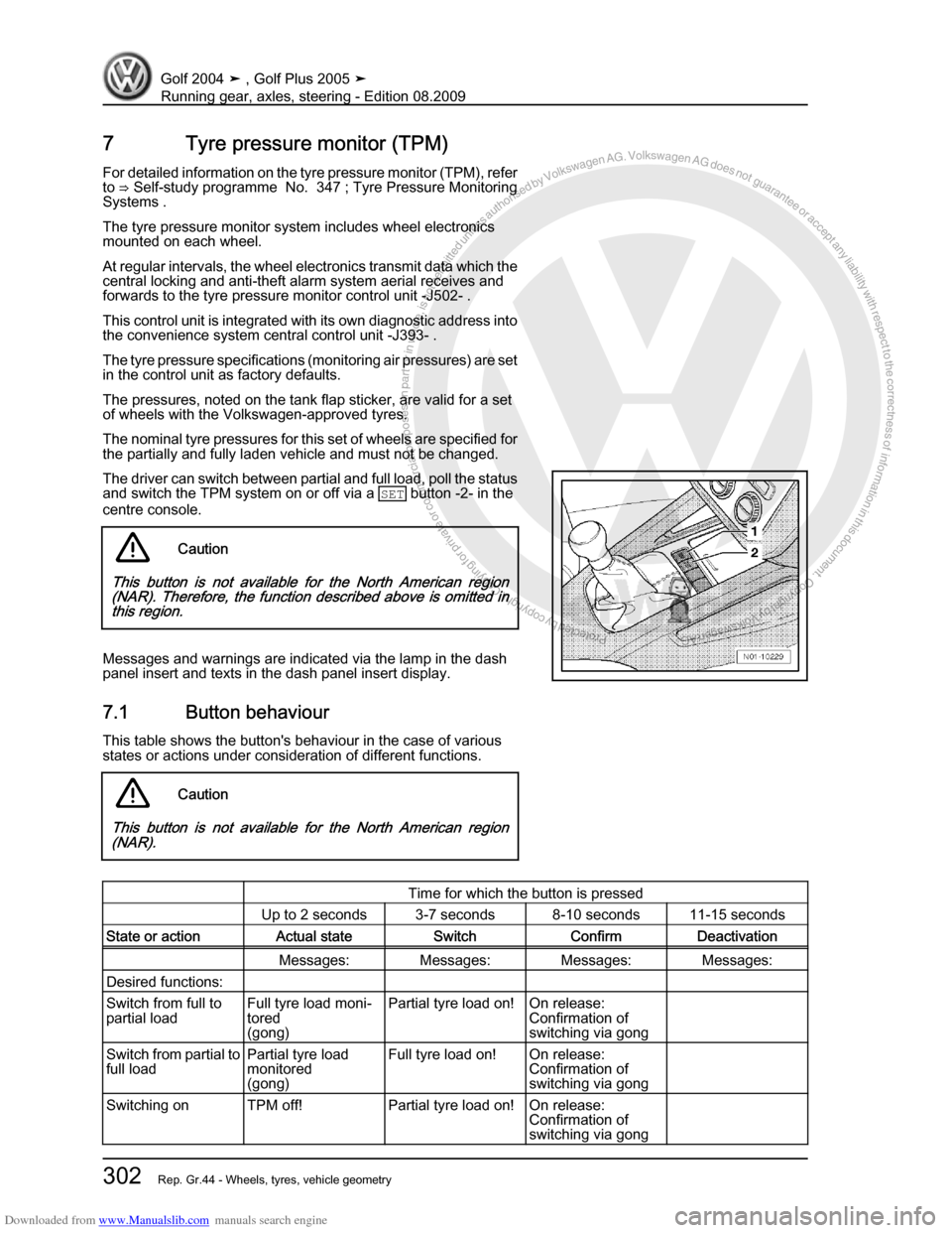 VOLKSWAGEN GOLF 2004 1J / 4.G Running Gear Axles Workshop Manual Downloaded from www.Manualslib.com manuals search engine Protected by copyright. Copying for private or commercial purposes, in partor in whole, is not permitted unless authorised by Volkswagen AG. Vo