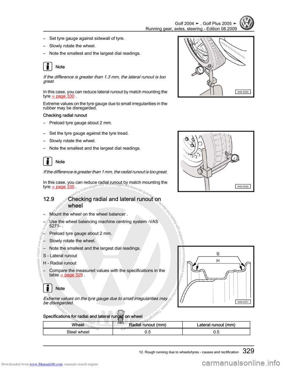 VOLKSWAGEN GOLF 2004 1J / 4.G Running Gear Axles Workshop Manual Downloaded from www.Manualslib.com manuals search engine Protected by copyright. Copying for private or commercial purposes, in partor in whole, is not permitted unless authorised by Volkswagen AG. Vo