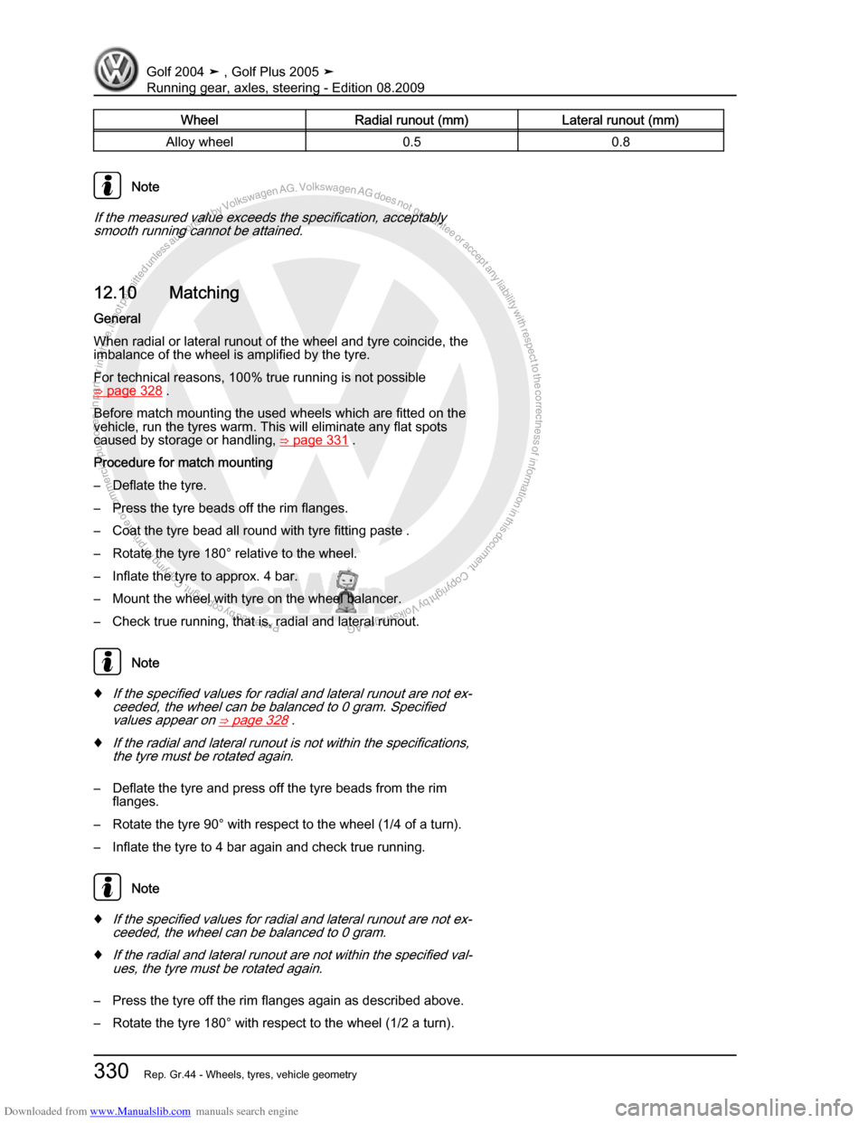 VOLKSWAGEN GOLF 2004 1J / 4.G Running Gear Axles Workshop Manual Downloaded from www.Manualslib.com manuals search engine Protected by copyright. Copying for private or commercial purposes, in partor in whole, is not permitted unless authorised by Volkswagen AG. Vo