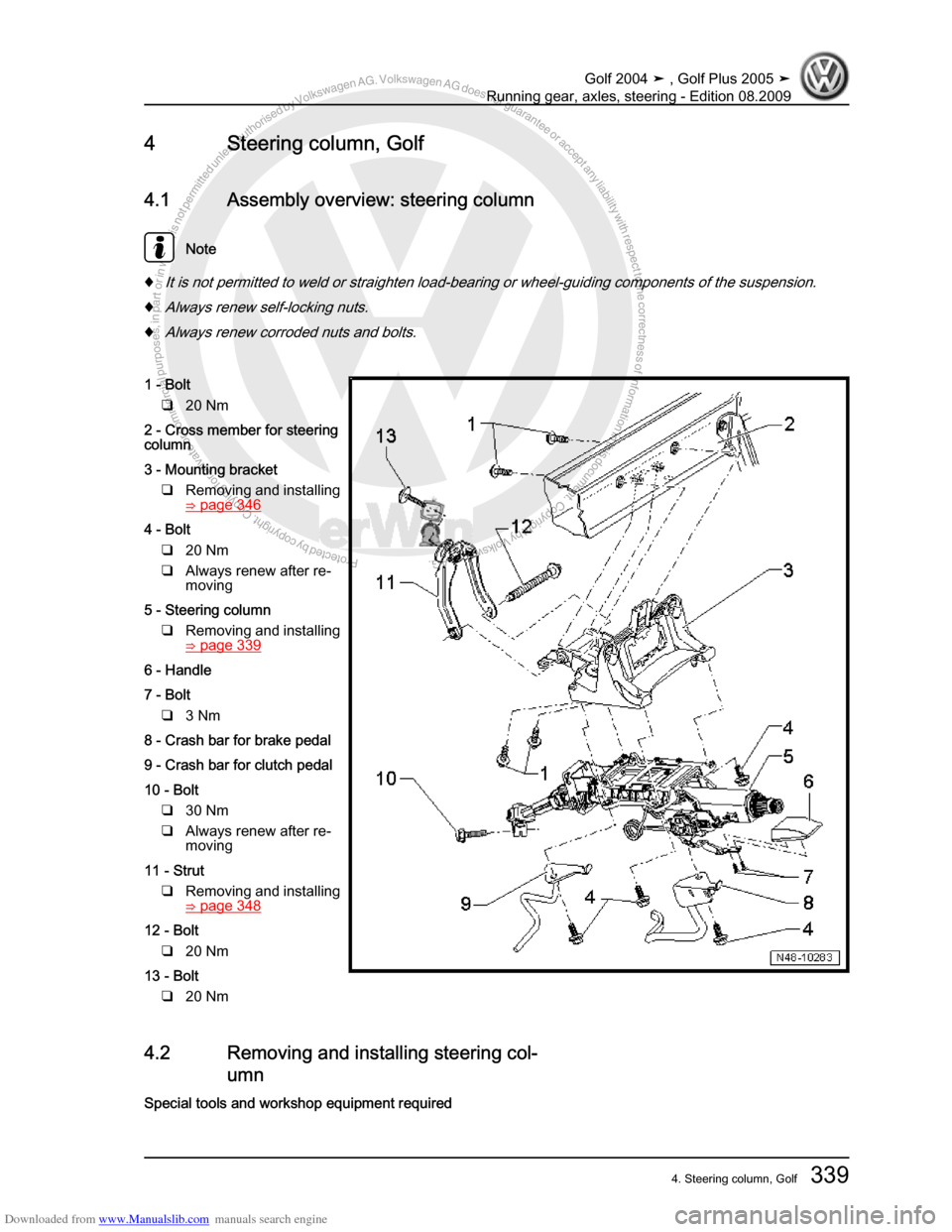 VOLKSWAGEN GOLF 2004 1J / 4.G Running Gear Axles Workshop Manual Downloaded from www.Manualslib.com manuals search engine Protected by copyright. Copying for private or commercial purposes, in partor in whole, is not permitted unless authorised by Volkswagen AG. Vo