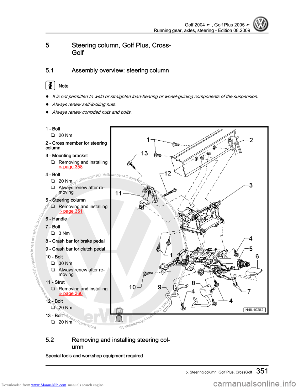 VOLKSWAGEN GOLF 2004 1J / 4.G Running Gear Axles Workshop Manual Downloaded from www.Manualslib.com manuals search engine Protected by copyright. Copying for private or commercial purposes, in partor in whole, is not permitted unless authorised by Volkswagen AG. Vo