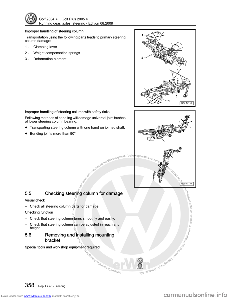 VOLKSWAGEN GOLF 2004 1J / 4.G Running Gear Axles Workshop Manual Downloaded from www.Manualslib.com manuals search engine Protected by copyright. Copying for private or commercial purposes, in partor in whole, is not permitted unless authorised by Volkswagen AG. Vo