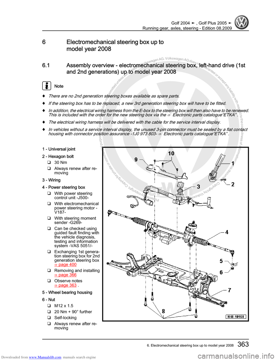 VOLKSWAGEN GOLF 2004 1J / 4.G Running Gear Axles Workshop Manual Downloaded from www.Manualslib.com manuals search engine Protected by copyright. Copying for private or commercial purposes, in partor in whole, is not permitted unless authorised by Volkswagen AG. Vo