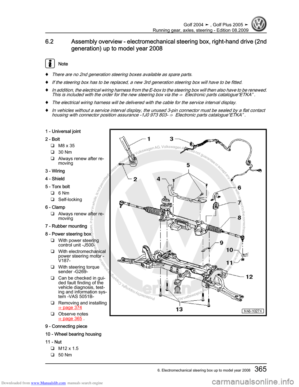VOLKSWAGEN GOLF 2004 1J / 4.G Running Gear Axles Workshop Manual Downloaded from www.Manualslib.com manuals search engine Protected by copyright. Copying for private or commercial purposes, in partor in whole, is not permitted unless authorised by Volkswagen AG. Vo