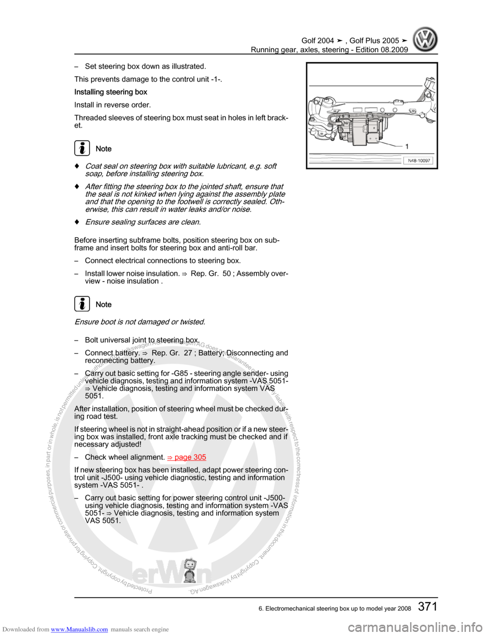 VOLKSWAGEN GOLF 2004 1J / 4.G Running Gear Axles Workshop Manual Downloaded from www.Manualslib.com manuals search engine Protected by copyright. Copying for private or commercial purposes, in partor in whole, is not permitted unless authorised by Volkswagen AG. Vo