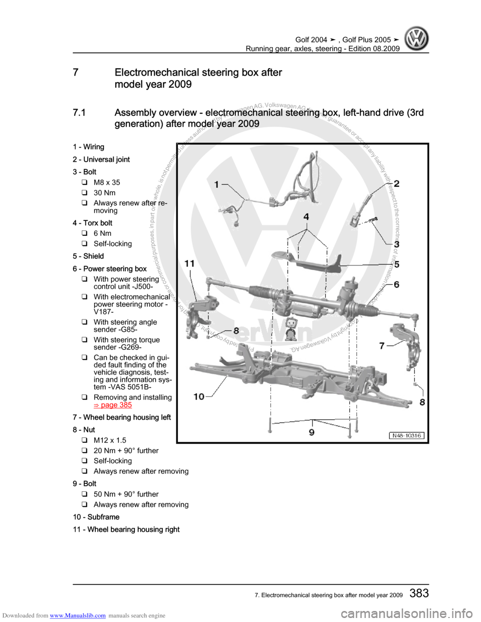 VOLKSWAGEN GOLF 2004 1J / 4.G Running Gear Axles Workshop Manual Downloaded from www.Manualslib.com manuals search engine Protected by copyright. Copying for private or commercial purposes, in partor in whole, is not permitted unless authorised by Volkswagen AG. Vo