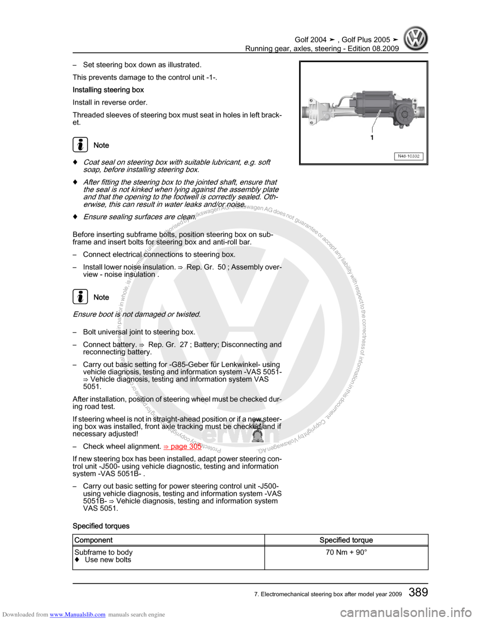 VOLKSWAGEN GOLF 2004 1J / 4.G Running Gear Axles Workshop Manual Downloaded from www.Manualslib.com manuals search engine Protected by copyright. Copying for private or commercial purposes, in partor in whole, is not permitted unless authorised by Volkswagen AG. Vo