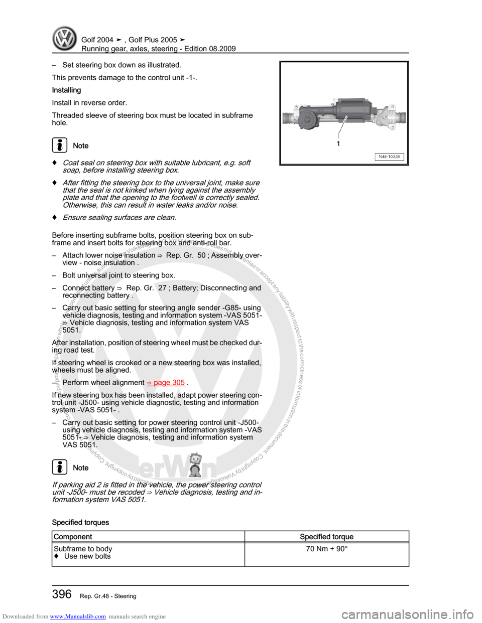 VOLKSWAGEN GOLF 2004 1J / 4.G Running Gear Axles Workshop Manual Downloaded from www.Manualslib.com manuals search engine Protected by copyright. Copying for private or commercial purposes, in partor in whole, is not permitted unless authorised by Volkswagen AG. Vo