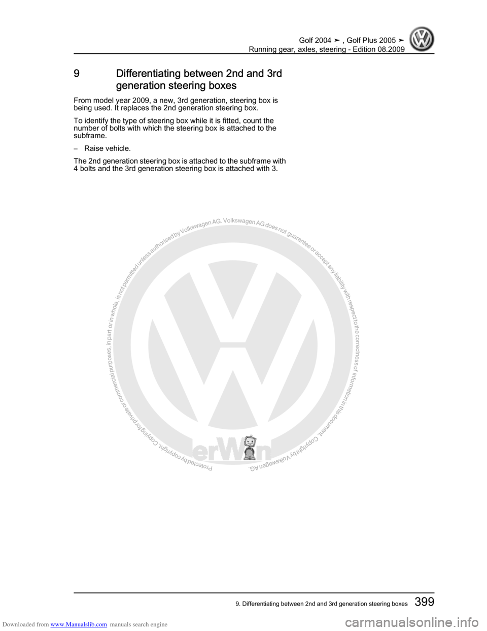 VOLKSWAGEN GOLF 2004 1J / 4.G Running Gear Axles Workshop Manual Downloaded from www.Manualslib.com manuals search engine Protected by copyright. Copying for private or commercial purposes, in partor in whole, is not permitted unless authorised by Volkswagen AG. Vo