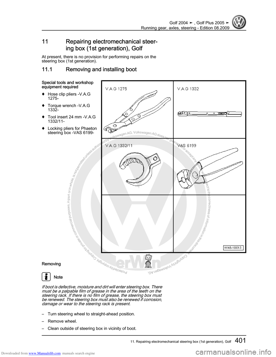 VOLKSWAGEN GOLF 2004 1J / 4.G Running Gear Axles Workshop Manual Downloaded from www.Manualslib.com manuals search engine Protected by copyright. Copying for private or commercial purposes, in partor in whole, is not permitted unless authorised by Volkswagen AG. Vo