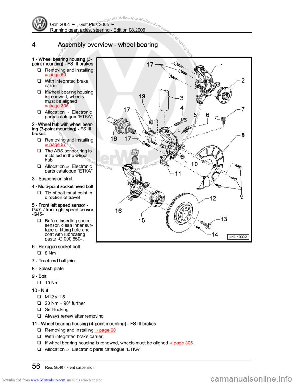 VOLKSWAGEN GOLF 2004 1J / 4.G Running Gear Axles Repair Manual Downloaded from www.Manualslib.com manuals search engine Protected by copyright. Copying for private or commercial purposes, in partor in whole, is not permitted unless authorised by Volkswagen AG. Vo