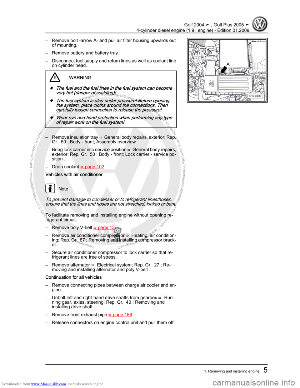 VOLKSWAGEN GOLF PLUS 2005 1K / 5.G Service User Guide Downloaded from www.Manualslib.com manuals search engine Protected by copyright. Copying for private or commercial purposes, in partor in whole, is not permitted unless authorised by Volkswagen AG. Vo