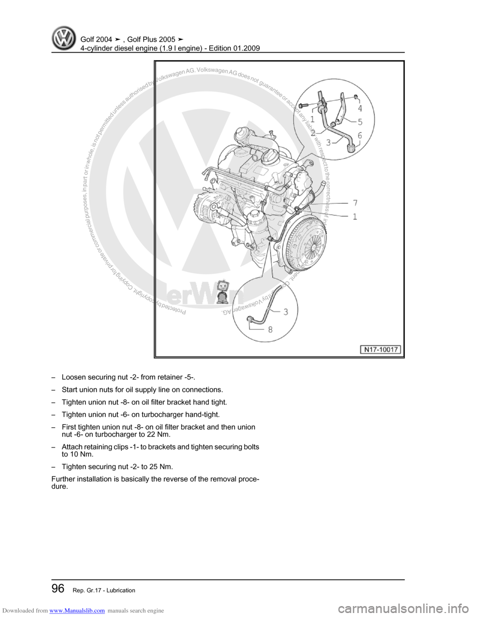 VOLKSWAGEN GOLF PLUS 2005 1K / 5.G Service Workshop Manual Downloaded from www.Manualslib.com manuals search engine Protected by copyright. Copying for private or commercial purposes, in partor in whole, is not permitted unless authorised by Volkswagen AG. Vo