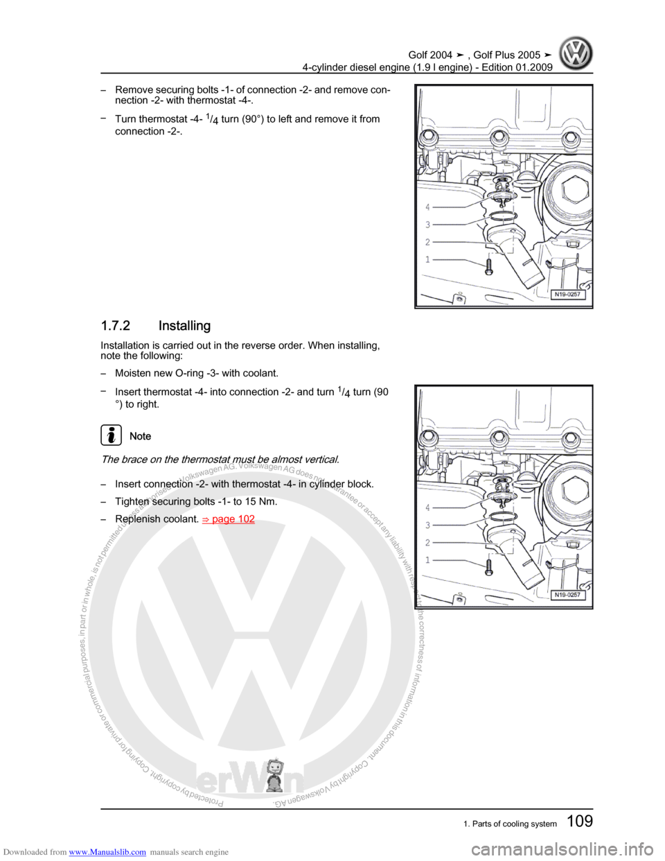 VOLKSWAGEN GOLF PLUS 2005 1K / 5.G Service Workshop Manual Downloaded from www.Manualslib.com manuals search engine Protected by copyright. Copying for private or commercial purposes, in partor in whole, is not permitted unless authorised by Volkswagen AG. Vo