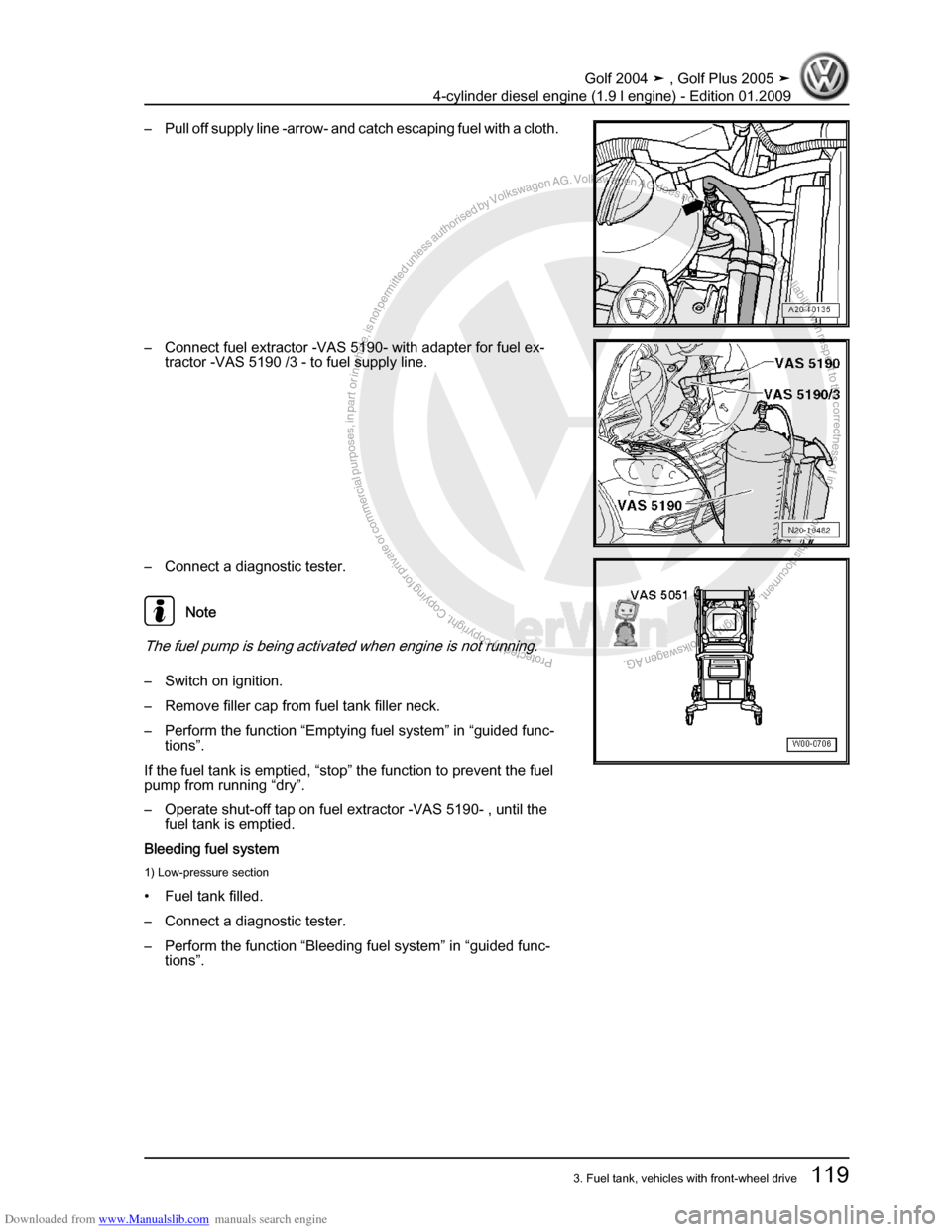 VOLKSWAGEN GOLF PLUS 2005 1K / 5.G Service Workshop Manual Downloaded from www.Manualslib.com manuals search engine Protected by copyright. Copying for private or commercial purposes, in partor in whole, is not permitted unless authorised by Volkswagen AG. Vo