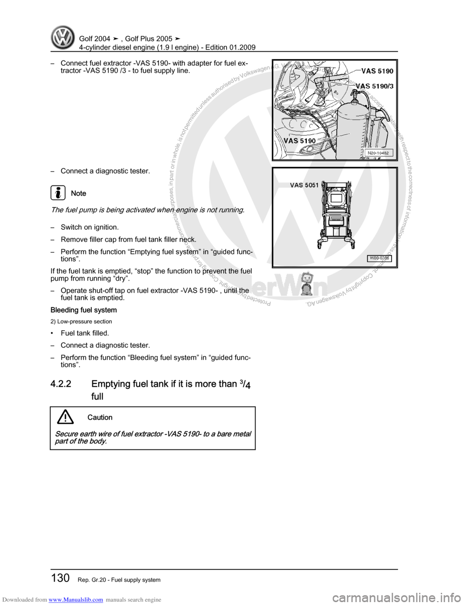 VOLKSWAGEN GOLF PLUS 2005 1K / 5.G Service Workshop Manual Downloaded from www.Manualslib.com manuals search engine Protected by copyright. Copying for private or commercial purposes, in partor in whole, is not permitted unless authorised by Volkswagen AG. Vo