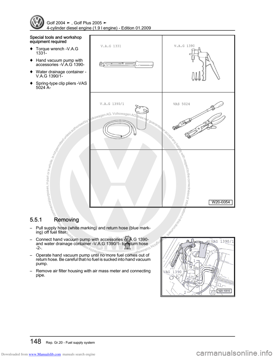 VOLKSWAGEN GOLF PLUS 2005 1K / 5.G Service Workshop Manual Downloaded from www.Manualslib.com manuals search engine Protected by copyright. Copying for private or commercial purposes, in partor in whole, is not permitted unless authorised by Volkswagen AG. Vo