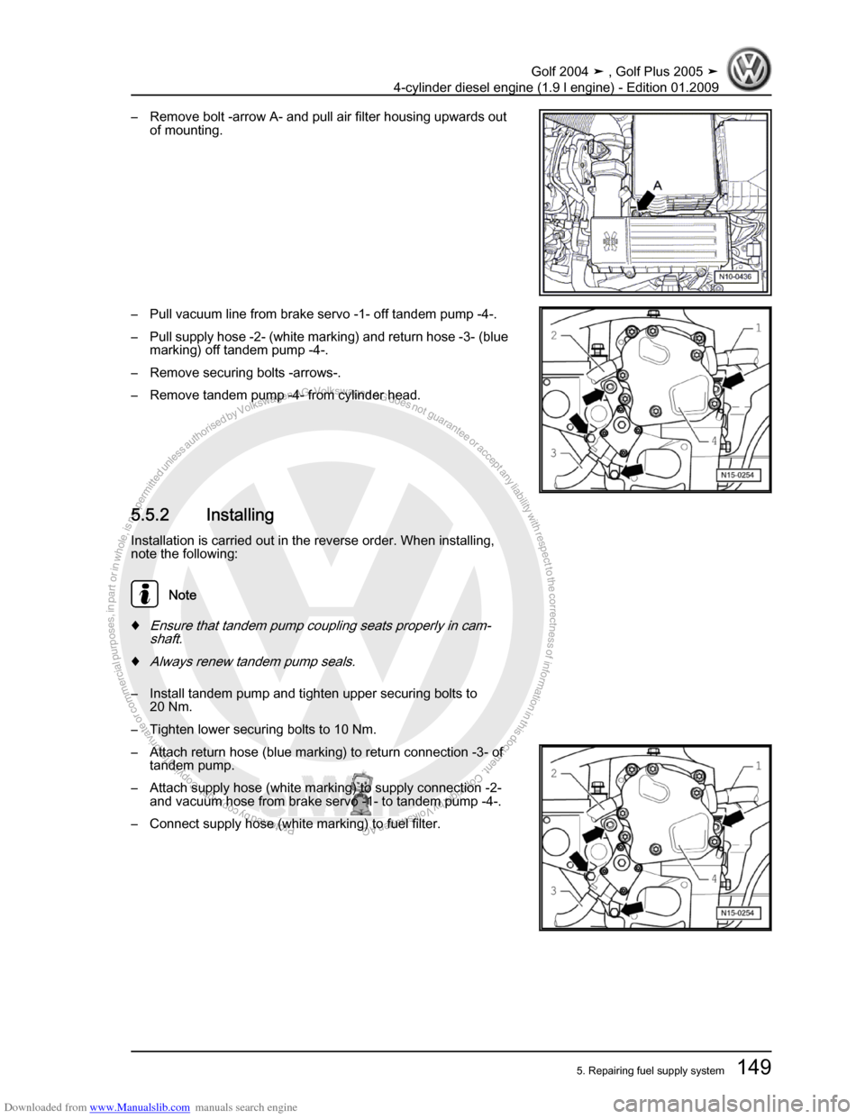 VOLKSWAGEN GOLF PLUS 2005 1K / 5.G Service Workshop Manual Downloaded from www.Manualslib.com manuals search engine Protected by copyright. Copying for private or commercial purposes, in partor in whole, is not permitted unless authorised by Volkswagen AG. Vo