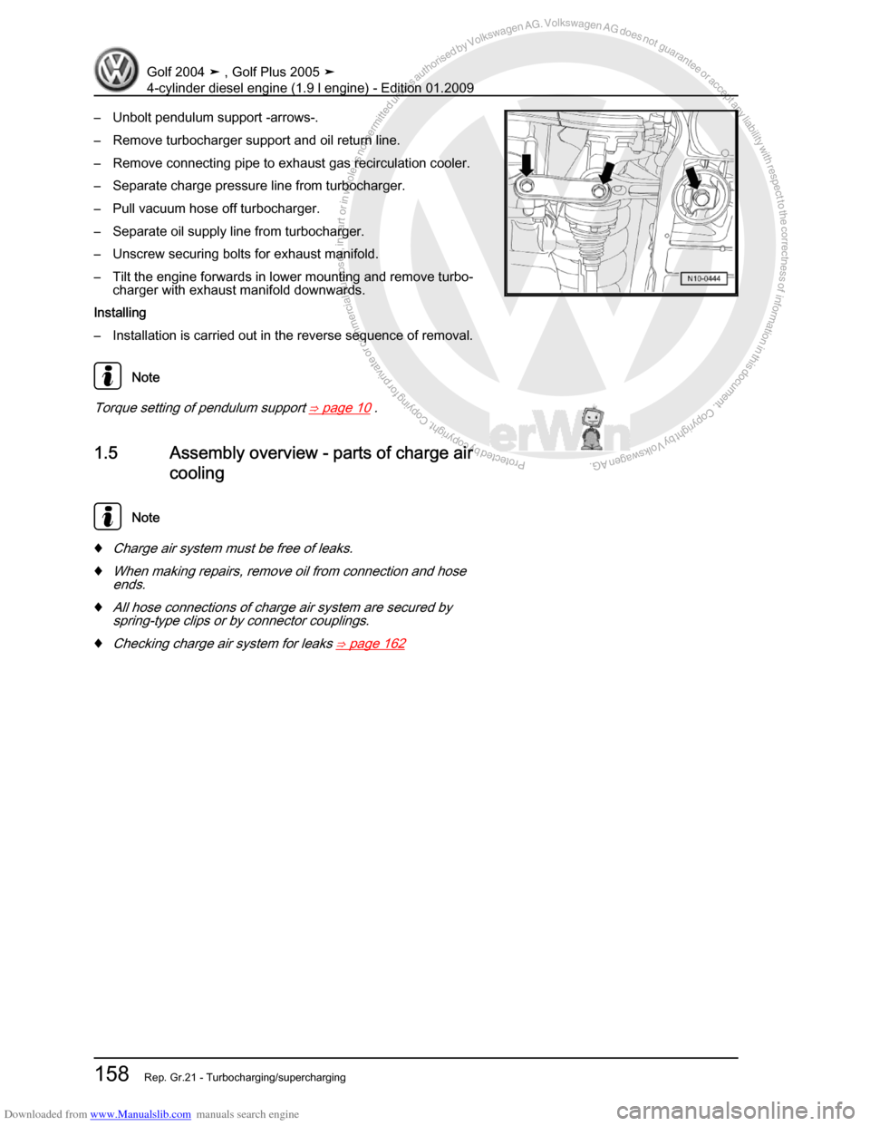VOLKSWAGEN GOLF PLUS 2005 1K / 5.G Service Workshop Manual Downloaded from www.Manualslib.com manuals search engine Protected by copyright. Copying for private or commercial purposes, in partor in whole, is not permitted unless authorised by Volkswagen AG. Vo