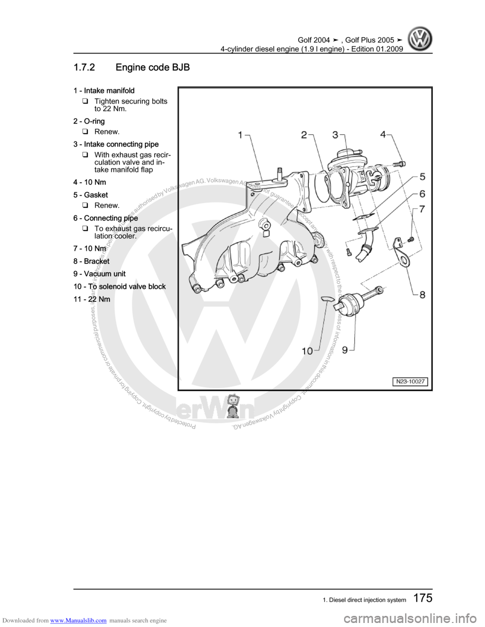 VOLKSWAGEN GOLF PLUS 2005 1K / 5.G Service Workshop Manual Downloaded from www.Manualslib.com manuals search engine Protected by copyright. Copying for private or commercial purposes, in partor in whole, is not permitted unless authorised by Volkswagen AG. Vo