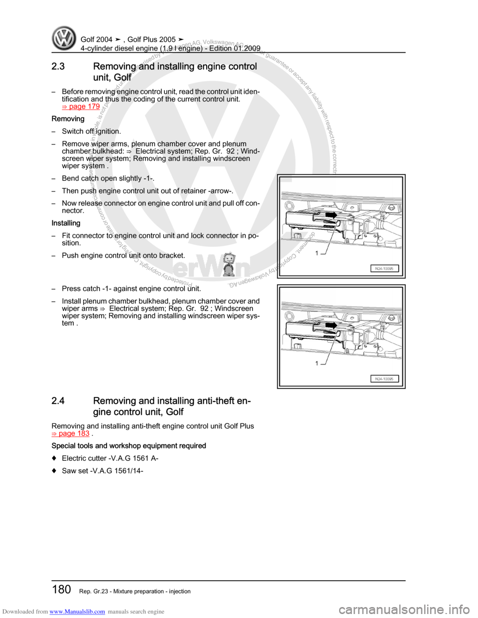 VOLKSWAGEN GOLF PLUS 2005 1K / 5.G Service Workshop Manual Downloaded from www.Manualslib.com manuals search engine Protected by copyright. Copying for private or commercial purposes, in partor in whole, is not permitted unless authorised by Volkswagen AG. Vo