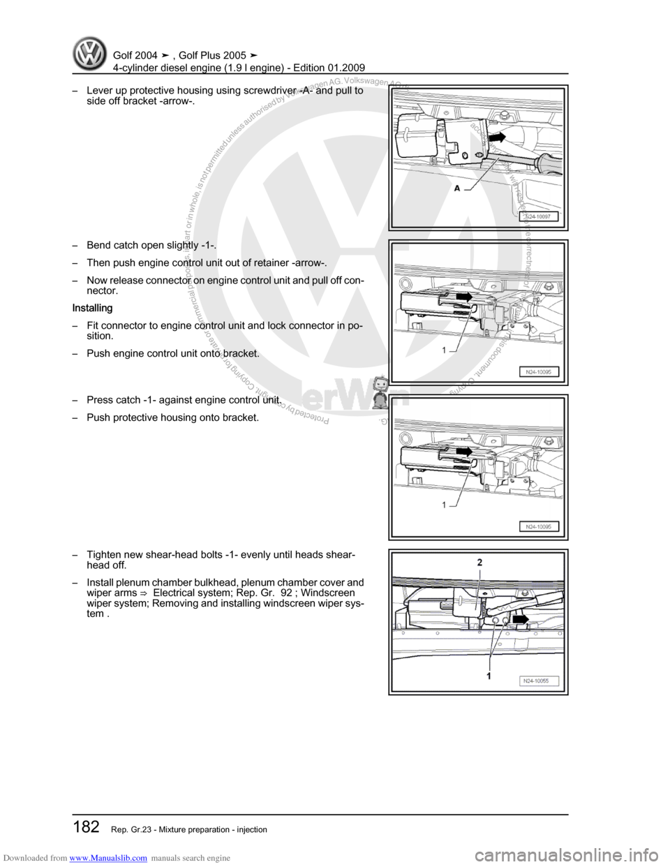 VOLKSWAGEN GOLF PLUS 2005 1K / 5.G Service Workshop Manual Downloaded from www.Manualslib.com manuals search engine Protected by copyright. Copying for private or commercial purposes, in partor in whole, is not permitted unless authorised by Volkswagen AG. Vo