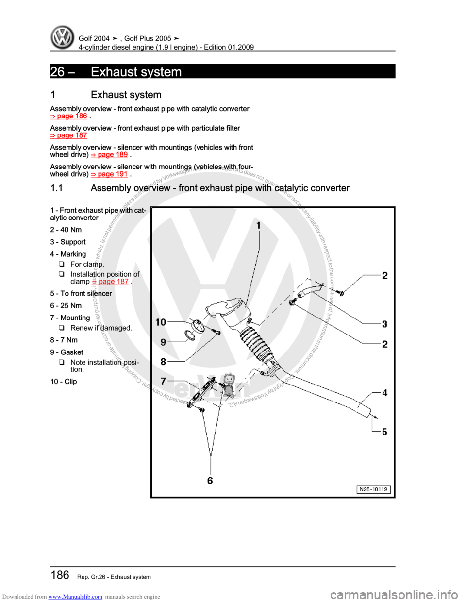 VOLKSWAGEN GOLF PLUS 2005 1K / 5.G Service Workshop Manual Downloaded from www.Manualslib.com manuals search engine Protected by copyright. Copying for private or commercial purposes, in partor in whole, is not permitted unless authorised by Volkswagen AG. Vo