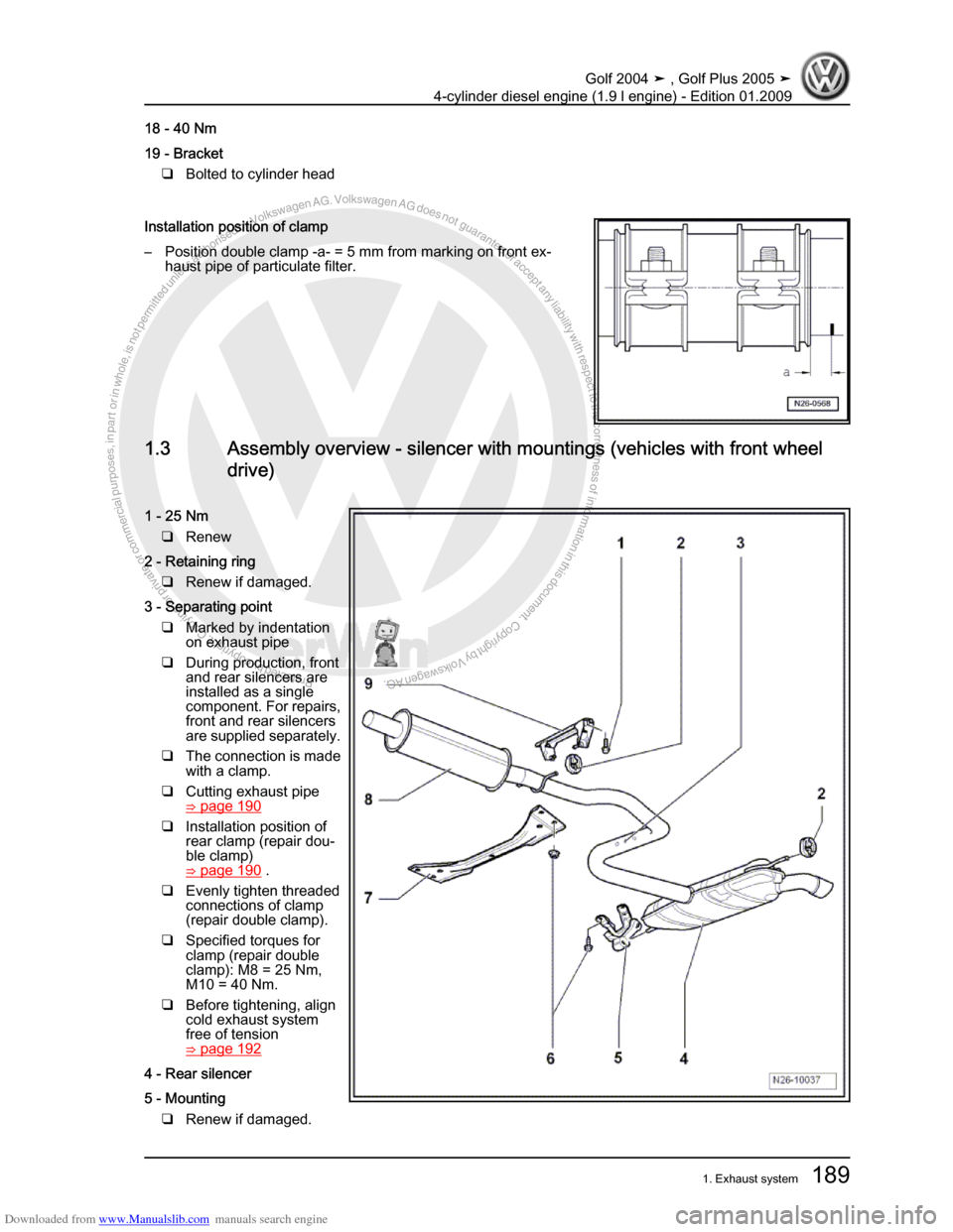 VOLKSWAGEN GOLF PLUS 2005 1K / 5.G Service Workshop Manual Downloaded from www.Manualslib.com manuals search engine Protected by copyright. Copying for private or commercial purposes, in partor in whole, is not permitted unless authorised by Volkswagen AG. Vo