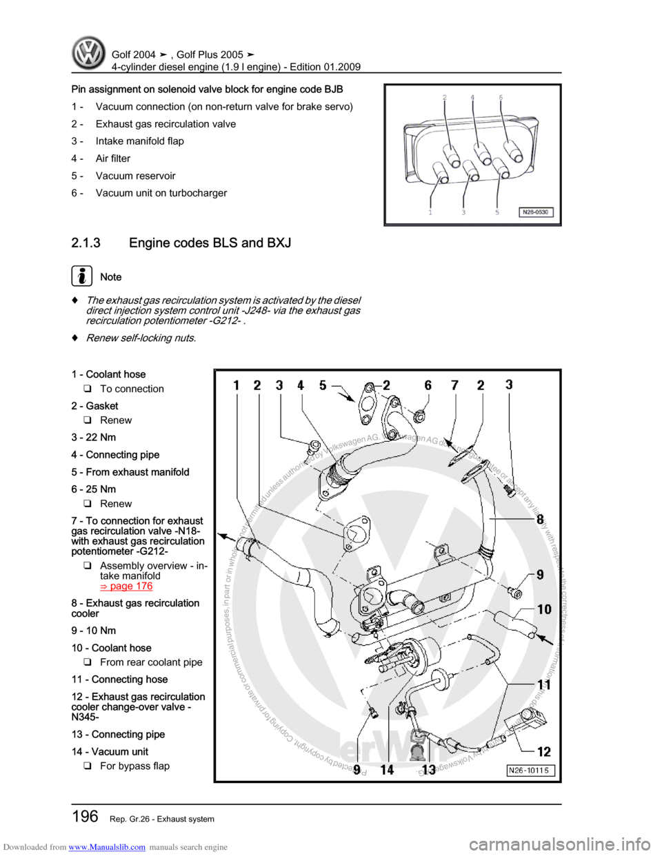 VOLKSWAGEN GOLF PLUS 2005 1K / 5.G Service Workshop Manual Downloaded from www.Manualslib.com manuals search engine Protected by copyright. Copying for private or commercial purposes, in partor in whole, is not permitted unless authorised by Volkswagen AG. Vo