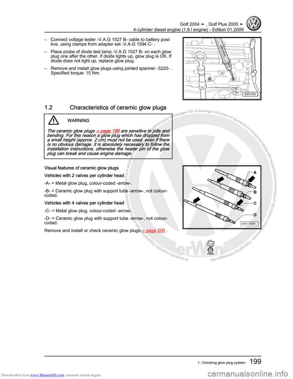 VOLKSWAGEN GOLF PLUS 2005 1K / 5.G Service Workshop Manual Downloaded from www.Manualslib.com manuals search engine Protected by copyright. Copying for private or commercial purposes, in partor in whole, is not permitted unless authorised by Volkswagen AG. Vo