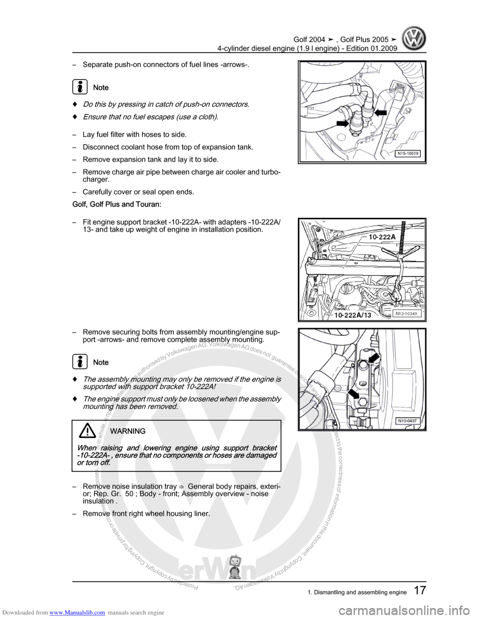 VOLKSWAGEN GOLF PLUS 2005 1K / 5.G Service Owners Manual Downloaded from www.Manualslib.com manuals search engine Protected by copyright. Copying for private or commercial purposes, in partor in whole, is not permitted unless authorised by Volkswagen AG. Vo