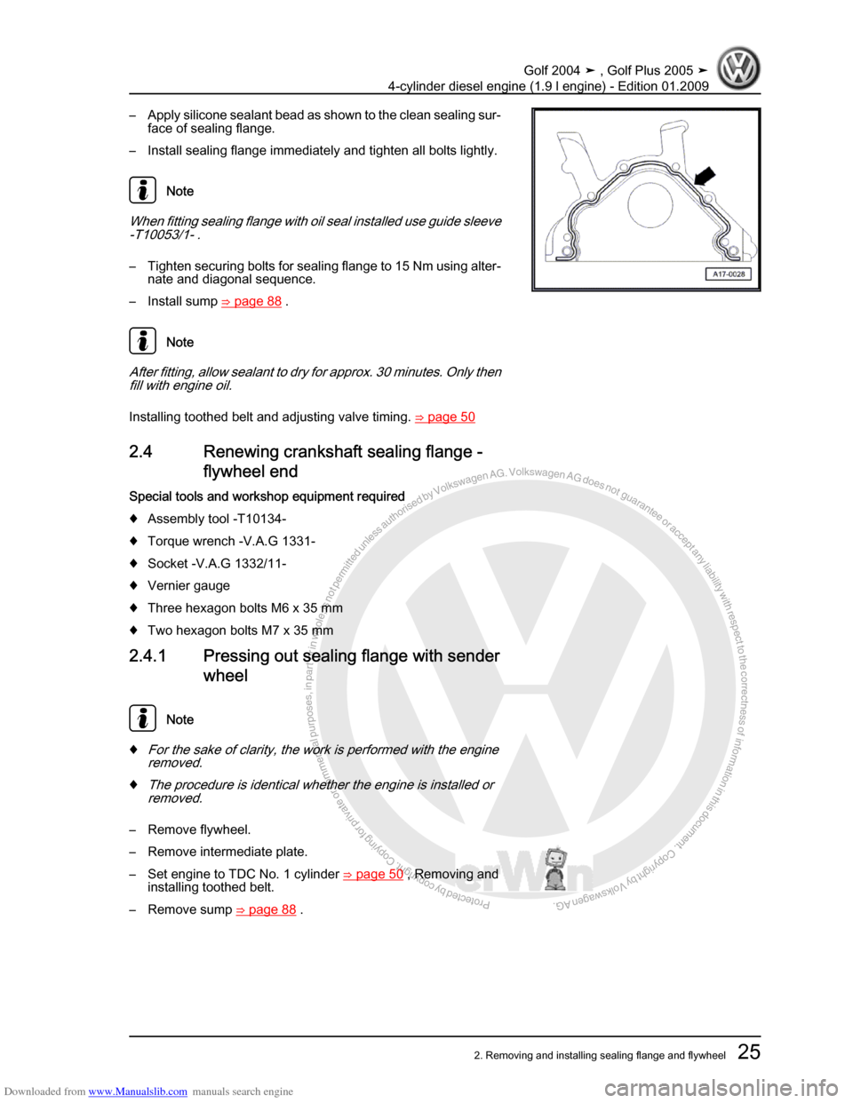 VOLKSWAGEN GOLF PLUS 2005 1K / 5.G Service Owners Guide Downloaded from www.Manualslib.com manuals search engine Protected by copyright. Copying for private or commercial purposes, in partor in whole, is not permitted unless authorised by Volkswagen AG. Vo