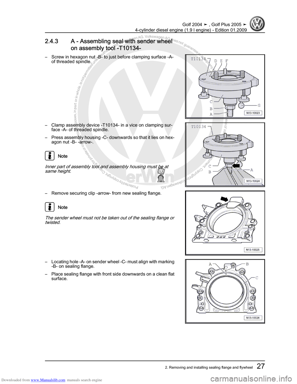 VOLKSWAGEN GOLF PLUS 2005 1K / 5.G Service Owners Guide Downloaded from www.Manualslib.com manuals search engine Protected by copyright. Copying for private or commercial purposes, in partor in whole, is not permitted unless authorised by Volkswagen AG. Vo