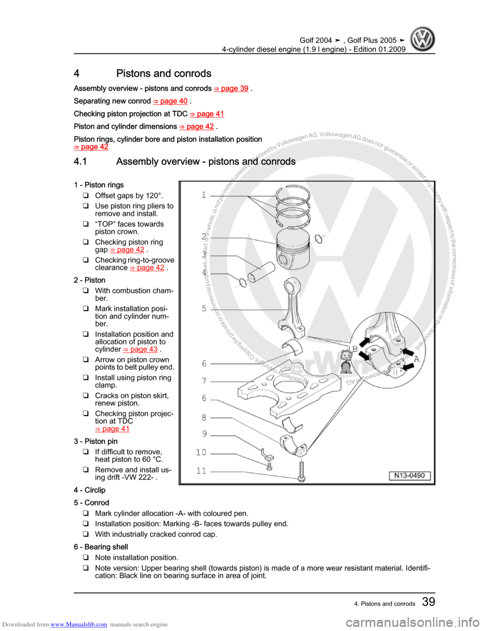 VOLKSWAGEN GOLF PLUS 2005 1K / 5.G Service Service Manual Downloaded from www.Manualslib.com manuals search engine Protected by copyright. Copying for private or commercial purposes, in partor in whole, is not permitted unless authorised by Volkswagen AG. Vo