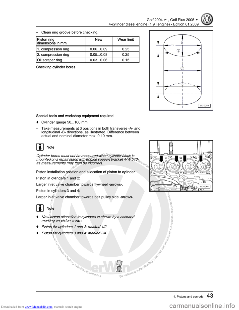 VOLKSWAGEN GOLF PLUS 2005 1K / 5.G Service Service Manual Downloaded from www.Manualslib.com manuals search engine Protected by copyright. Copying for private or commercial purposes, in partor in whole, is not permitted unless authorised by Volkswagen AG. Vo
