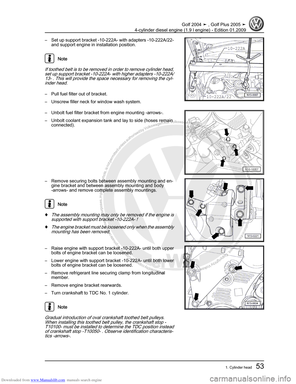 VOLKSWAGEN GOLF PLUS 2005 1K / 5.G Service Repair Manual Downloaded from www.Manualslib.com manuals search engine Protected by copyright. Copying for private or commercial purposes, in partor in whole, is not permitted unless authorised by Volkswagen AG. Vo