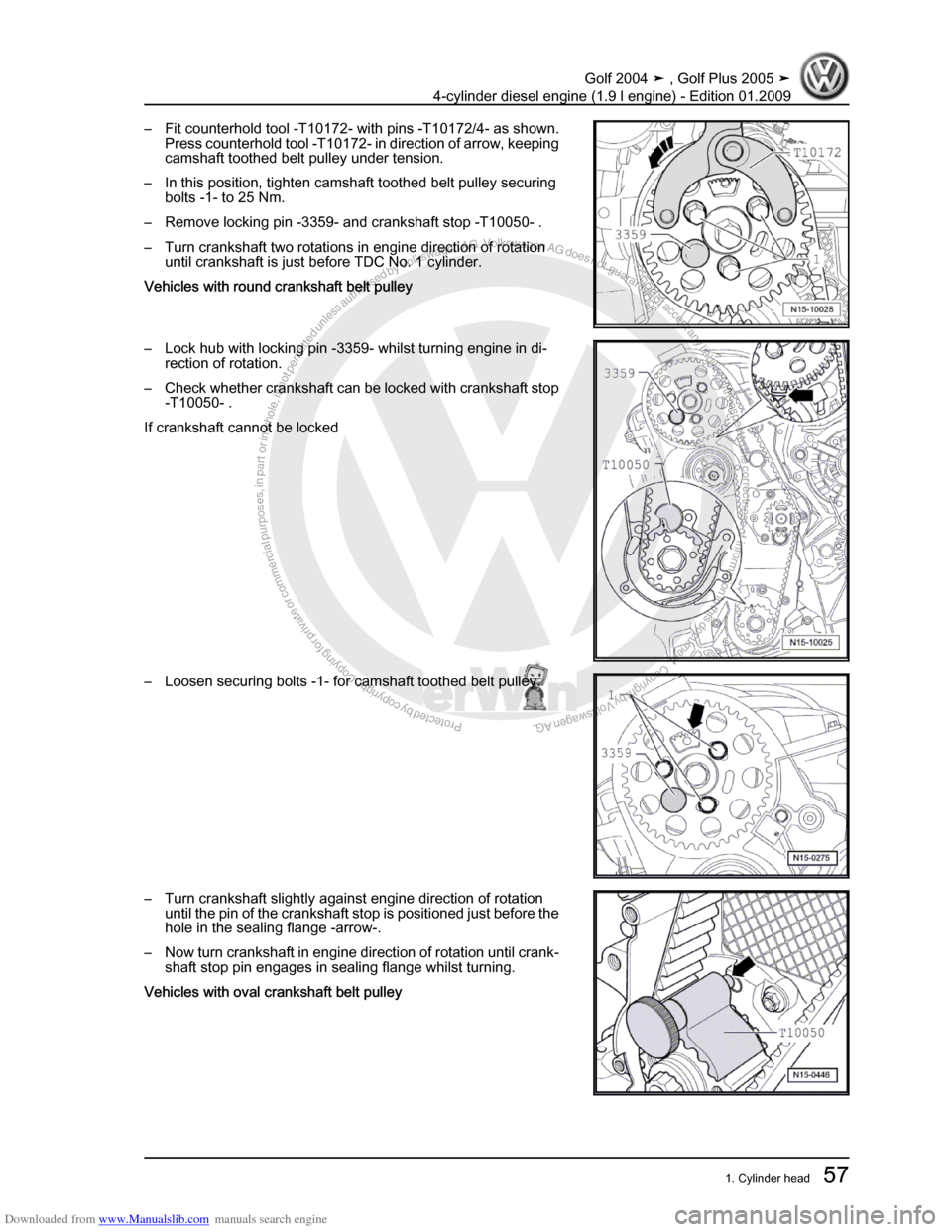 VOLKSWAGEN GOLF PLUS 2005 1K / 5.G Service Repair Manual Downloaded from www.Manualslib.com manuals search engine Protected by copyright. Copying for private or commercial purposes, in partor in whole, is not permitted unless authorised by Volkswagen AG. Vo