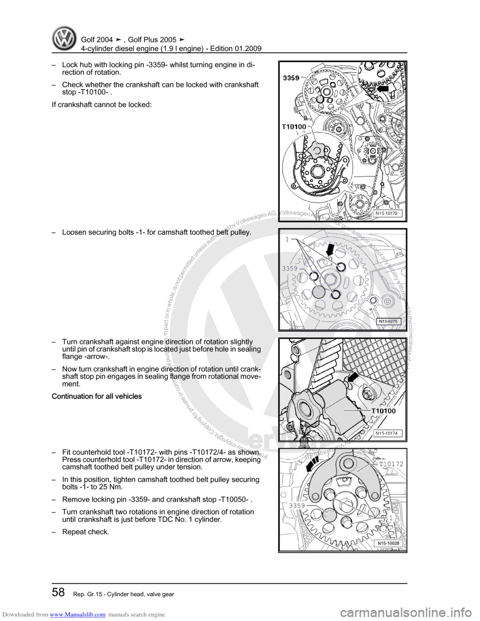 VOLKSWAGEN GOLF PLUS 2005 1K / 5.G Service Repair Manual Downloaded from www.Manualslib.com manuals search engine Protected by copyright. Copying for private or commercial purposes, in partor in whole, is not permitted unless authorised by Volkswagen AG. Vo
