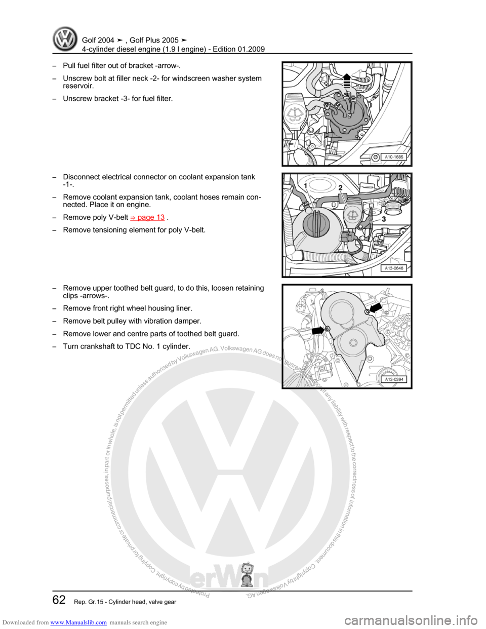 VOLKSWAGEN GOLF PLUS 2005 1K / 5.G Service Repair Manual Downloaded from www.Manualslib.com manuals search engine Protected by copyright. Copying for private or commercial purposes, in partor in whole, is not permitted unless authorised by Volkswagen AG. Vo