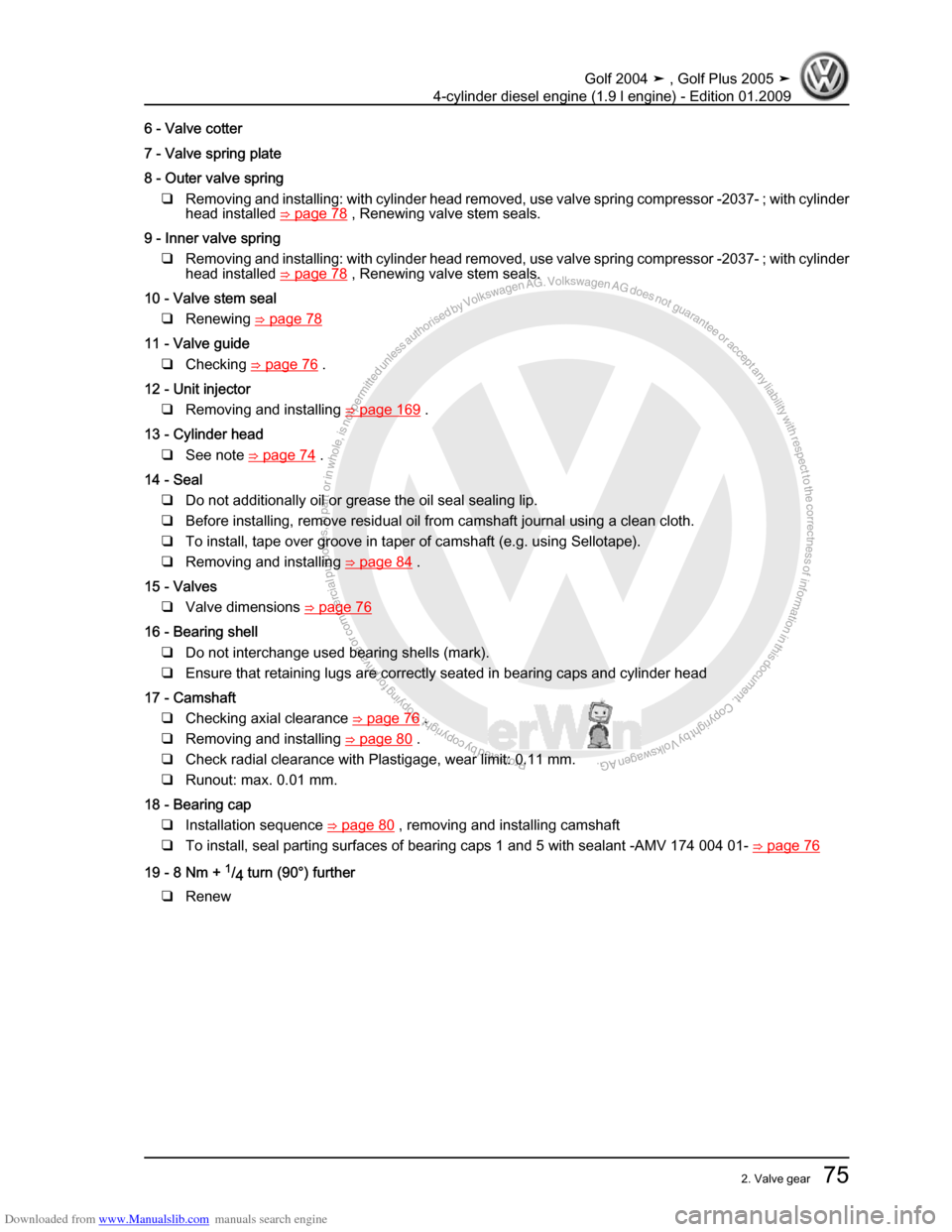 VOLKSWAGEN GOLF PLUS 2005 1K / 5.G Service Manual Online Downloaded from www.Manualslib.com manuals search engine Protected by copyright. Copying for private or commercial purposes, in partor in whole, is not permitted unless authorised by Volkswagen AG. Vo