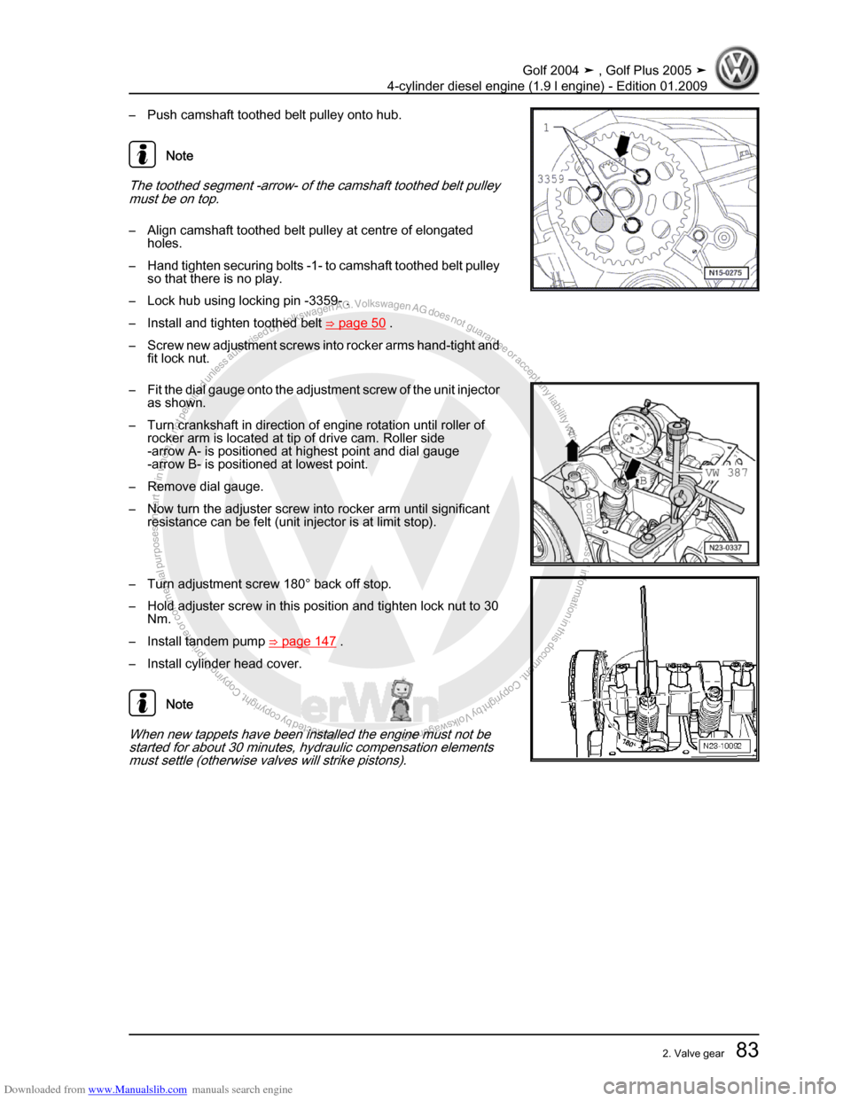 VOLKSWAGEN GOLF PLUS 2005 1K / 5.G Service Manual Online Downloaded from www.Manualslib.com manuals search engine Protected by copyright. Copying for private or commercial purposes, in partor in whole, is not permitted unless authorised by Volkswagen AG. Vo