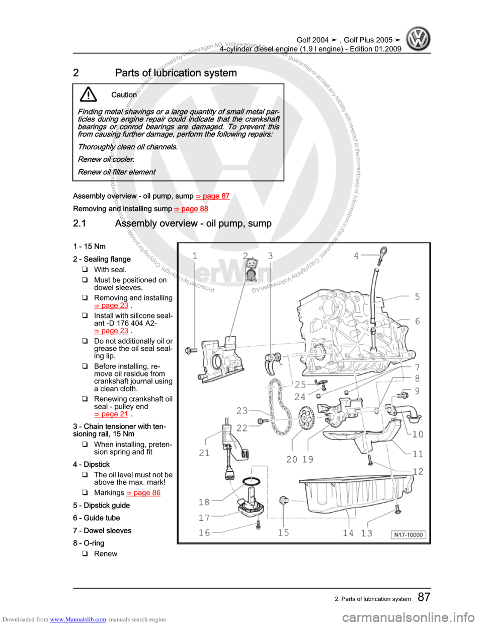 VOLKSWAGEN GOLF PLUS 2005 1K / 5.G Service Owners Manual Downloaded from www.Manualslib.com manuals search engine Protected by copyright. Copying for private or commercial purposes, in partor in whole, is not permitted unless authorised by Volkswagen AG. Vo