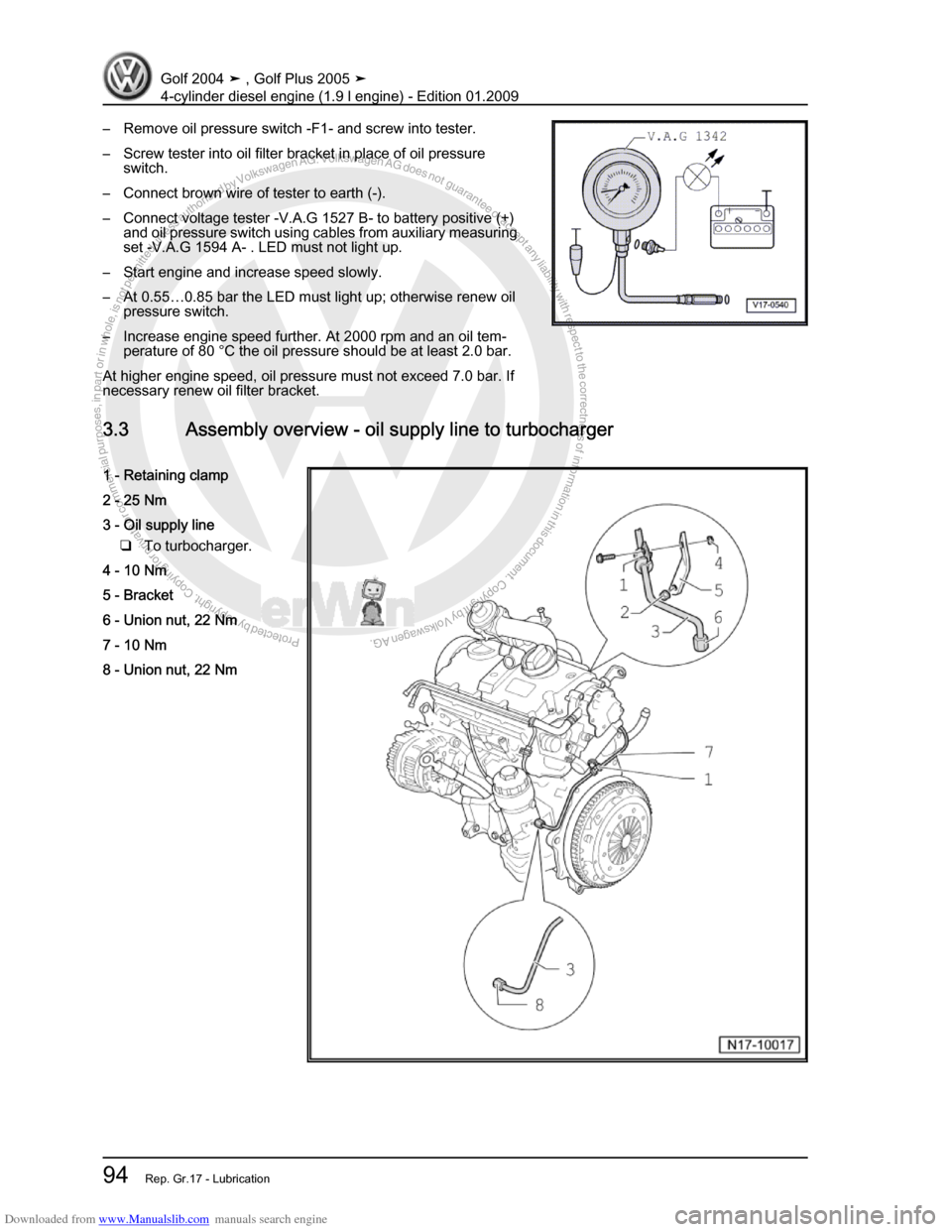 VOLKSWAGEN GOLF PLUS 2005 1K / 5.G Service Owners Manual Downloaded from www.Manualslib.com manuals search engine Protected by copyright. Copying for private or commercial purposes, in partor in whole, is not permitted unless authorised by Volkswagen AG. Vo