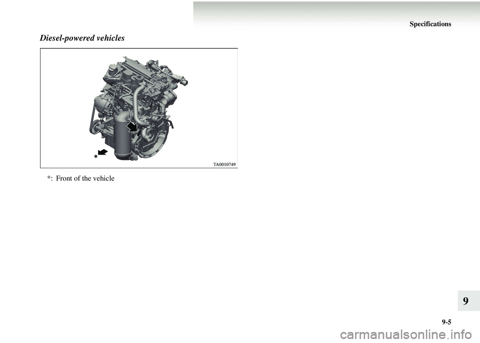 MITSUBISHI COLT 2008  Owners Manual (in English) Specifications9-5
9
Diesel-powered vehicles
*: Front of the vehicle 