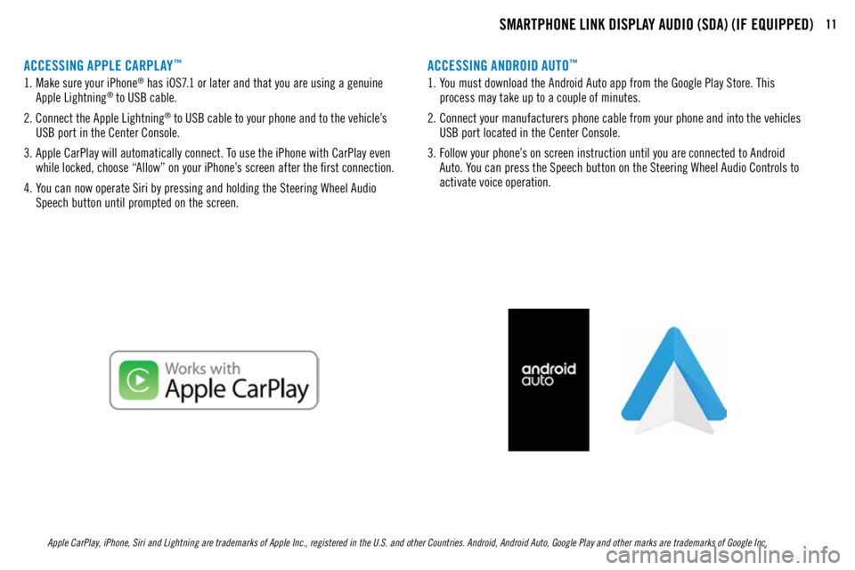 MITSUBISHI MIRAGE 2018 (in English) User Guide 11
ACCESSING APPLE CARPLAY™ACCESSING ANDROID AUTO™
1. Make sure your iPhone® has iOS7.1 or later and that you are using a genuine
Apple Lightning® to USB cable.
2. Connect the Apple Lightning
MITSUBISHI MIRAGE 2018 (in English) User Guide 11
ACCESSING APPLE CARPLAY™ACCESSING ANDROID AUTO™
1. Make sure your iPhone® has iOS7.1 or later and that you are using a genuine
Apple Lightning® to USB cable.
2. Connect the Apple Lightning